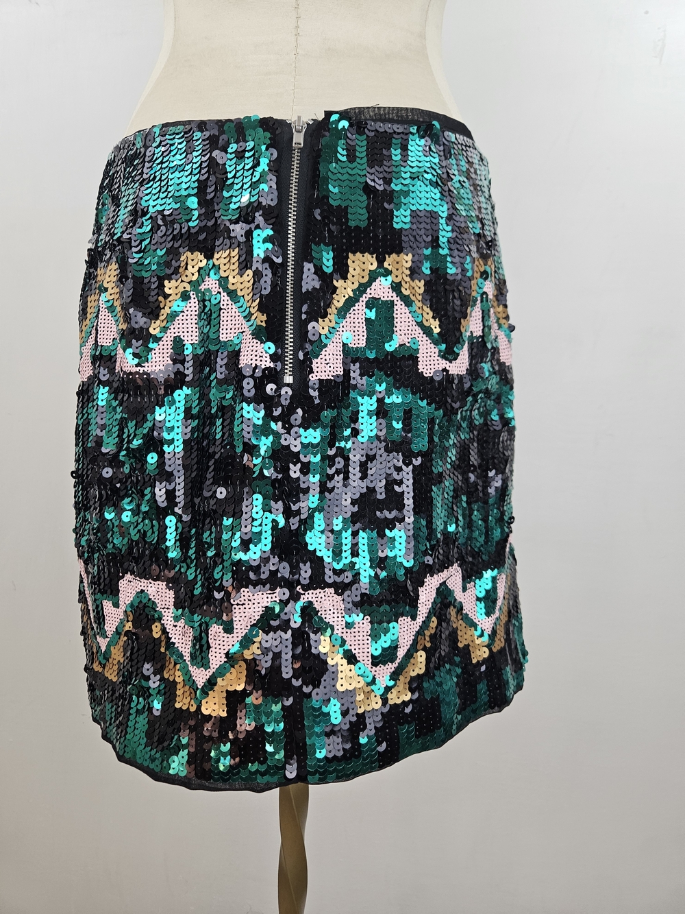 H&M Teal, Black & Gold Aztec Sequin Design Mini Skirt size 8 - Picture 4 of 7